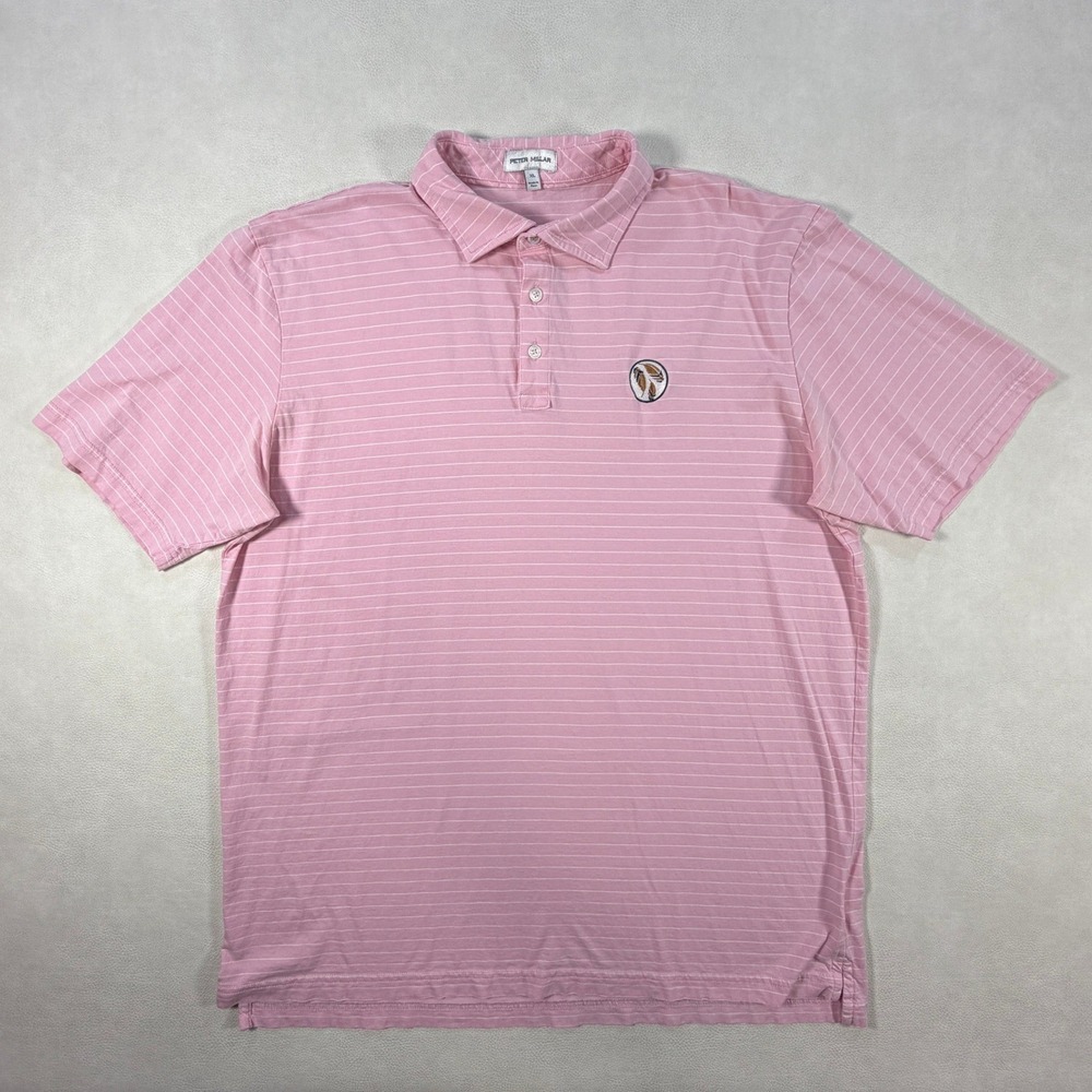 Peter Millar Quail Hollow‎ Mens XL Pink Striped Pima Cotton Polo Shirt Feather